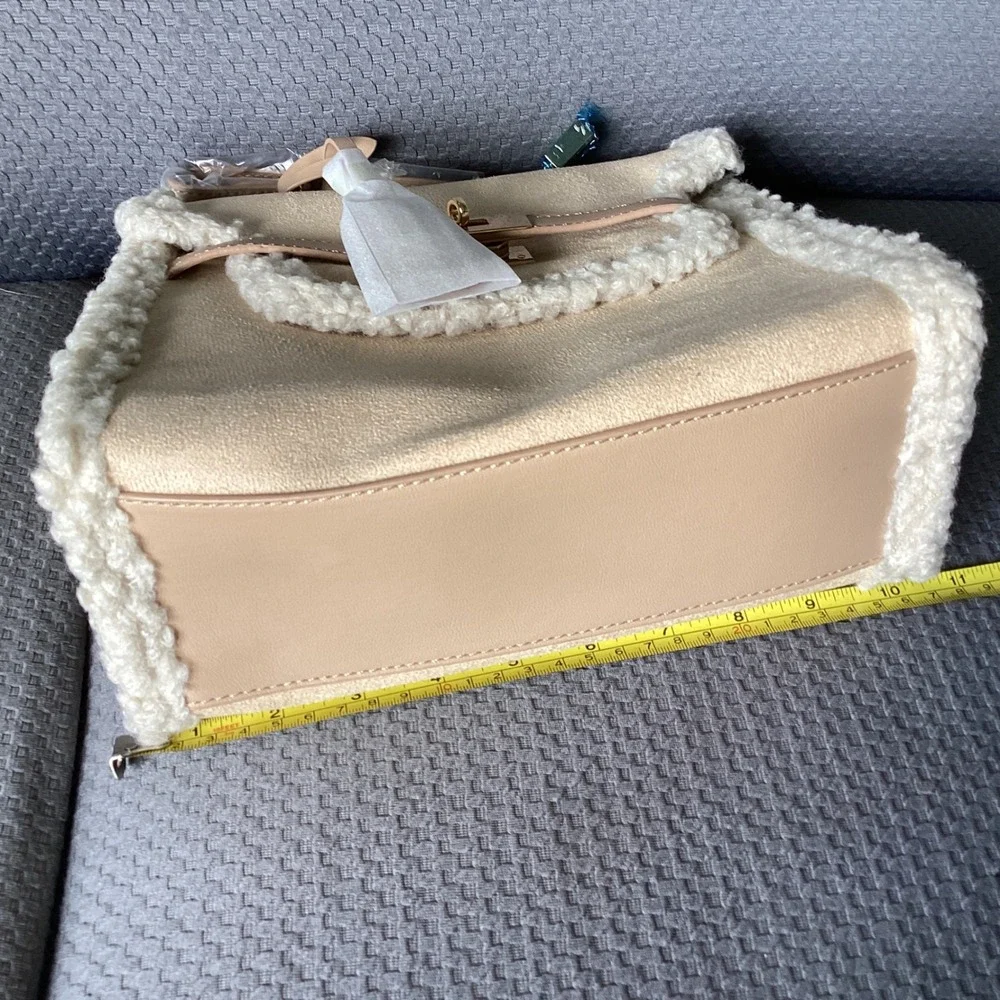 Badgley Mischka Faux Shearling Satchel Top Handle Crossbody‎ Bag Purse